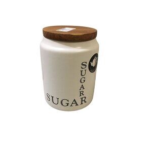 The‎ Old Pottery Company Ceramic Sugar Jar With Wooden Lid White